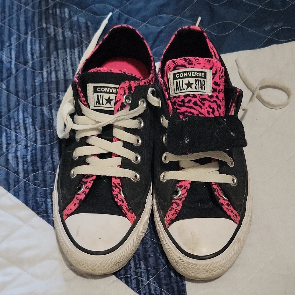 Converse Black and Pink Animal Print Sneakers